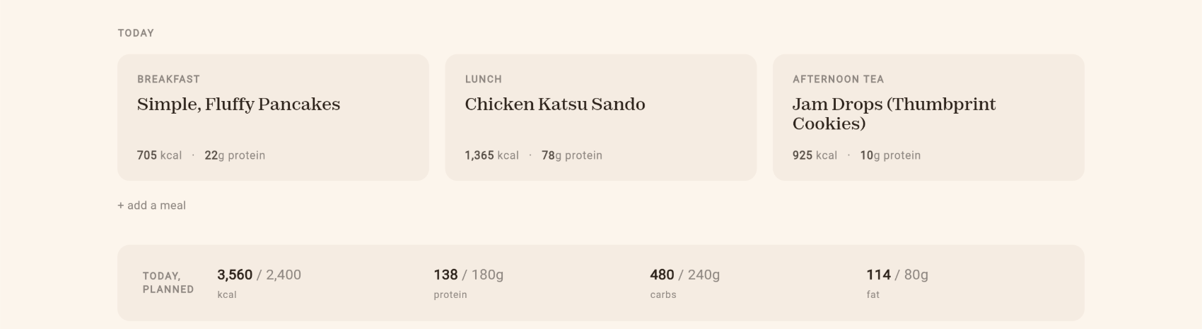 Ceres — the day's nutrition rollup