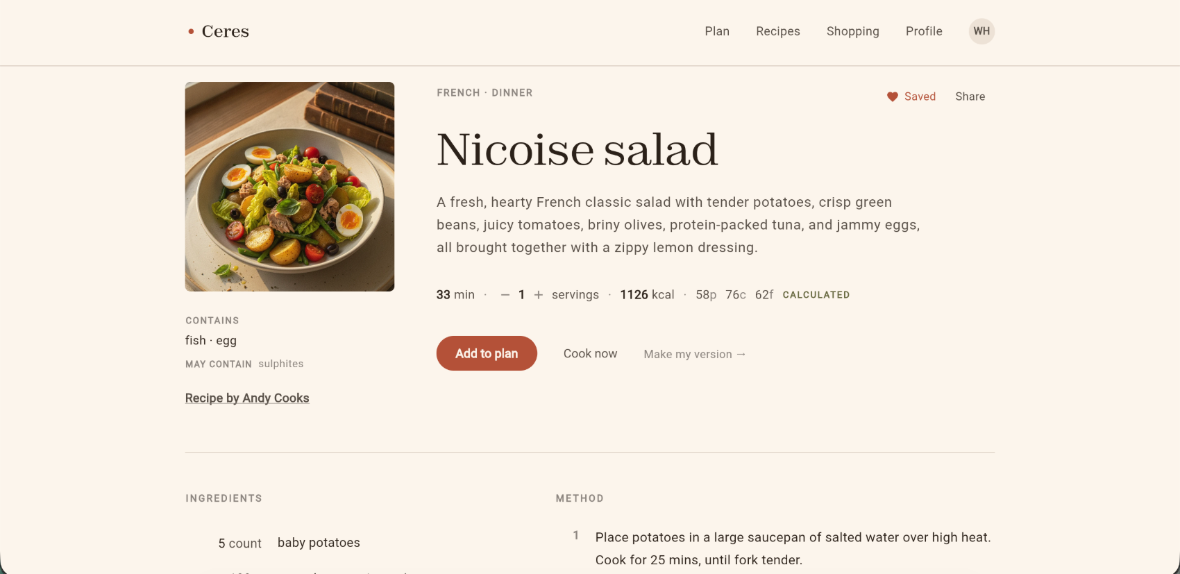 Ceres Recipe — servings and nutrition, live