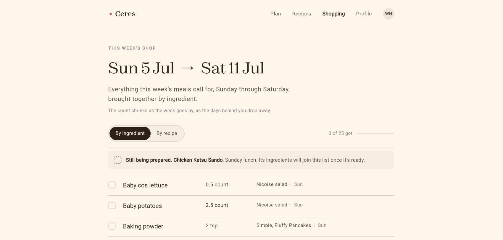 Ceres Shopping List — one week, merged